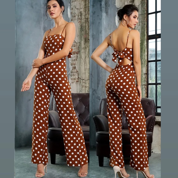 White polkadot romper with open tie back - Picture 2 of 16